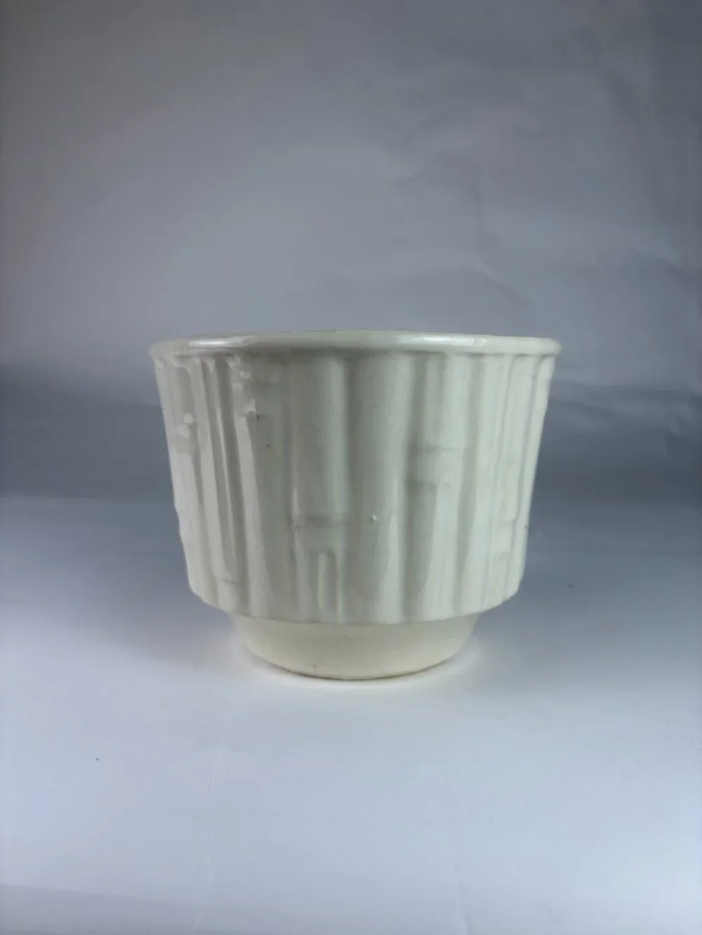 Vintage McCoy Pottery White Faux Bamboo Planter | Mid Century Ceramic Cachepot